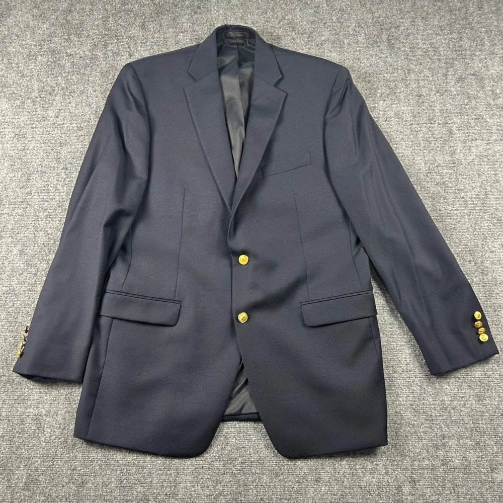 Lauren Ralph Lauren Blazer Mens 42L Navy Blue Wool Gold Crest Button Sport Coat